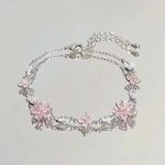 Shiny Pink Crystal Cherry Blossom Bracelet