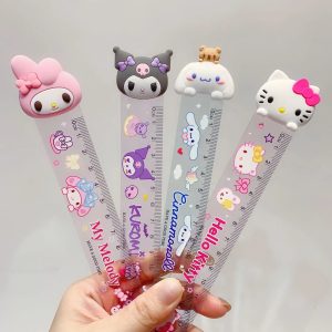 4Pcs Kawaii Stationery Ruler Set - Kuromi, My Melody, Cinnamoroll