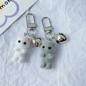 Cute Flocking Cat Keychain
