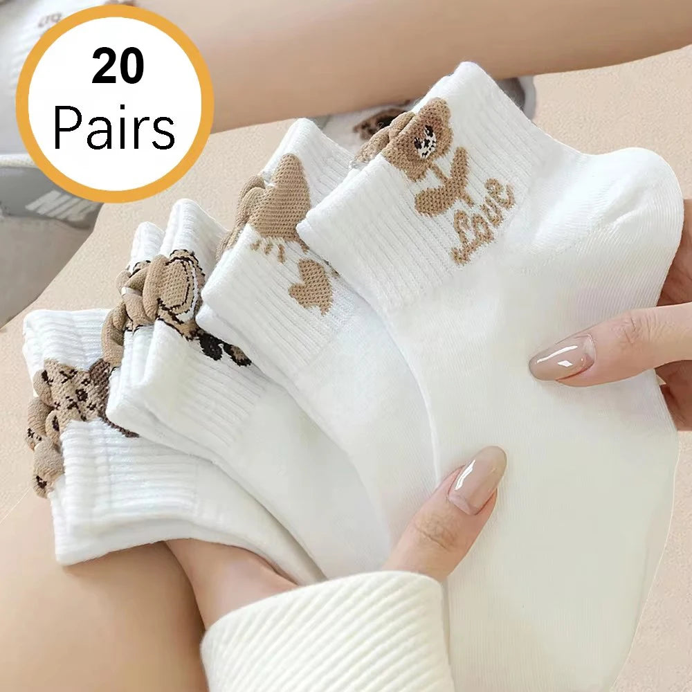 Women's Cartoon Teddy Bear Ankle Socks – Fashionable & Comfortable Footwear - Image 12