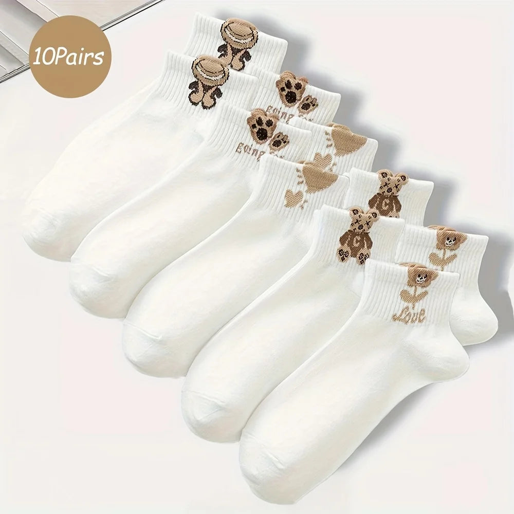 Women's Cartoon Teddy Bear Ankle Socks – Fashionable & Comfortable Footwear - Image 25