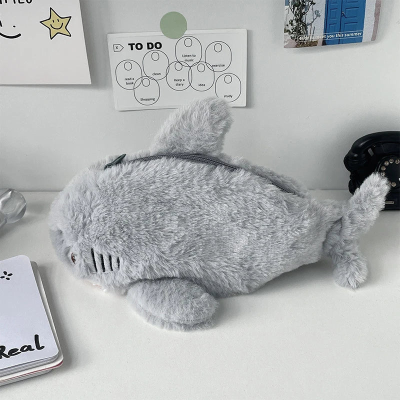 Large Capacity Plush Ocean Shark Pencil Case - Image 6