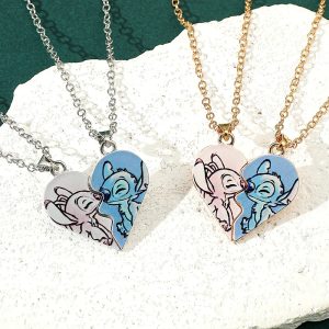 Disney Stitch Heart Necklace for Couples