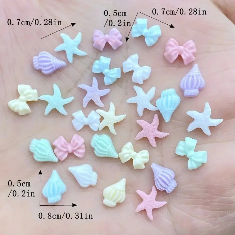 30pcs Resin Nail Charms – Kawaii 3D Shell & Jellyfish Nail Art - Image 2