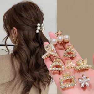Elegant Rhinestone & Pearl Mini Hair Claws Set for Women and Girls