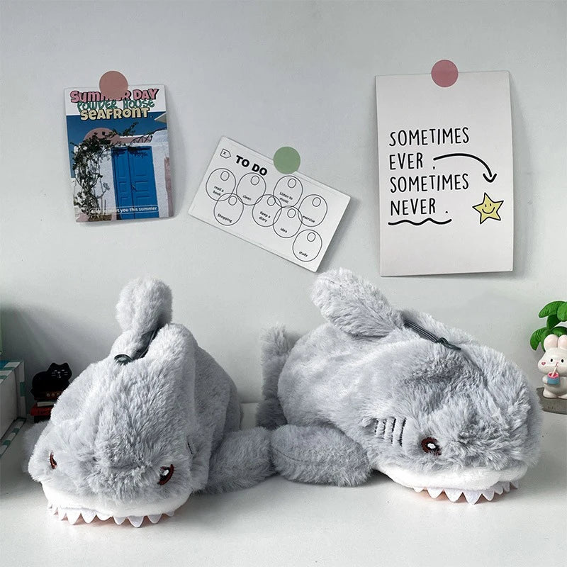 Large Capacity Plush Ocean Shark Pencil Case - Image 4